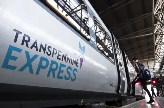 TransPennine Express train at Leeds train station.