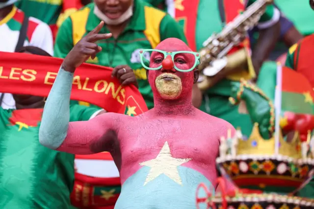 A Burkina Faso fan at the match against Cameroon on Sunday.