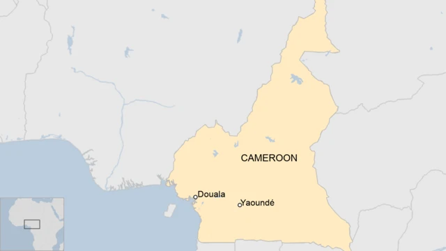 A map of Cameroon showing Douala and the capital, Yaoundé.