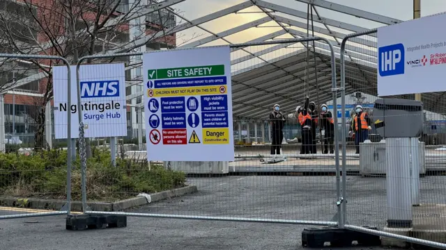 Construction of the new covid-19 Nightingale hospital at St James' in Leeds