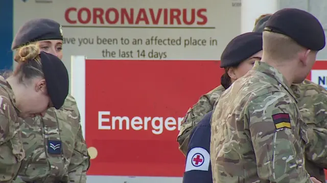 Army personnel outside an NHS hospital