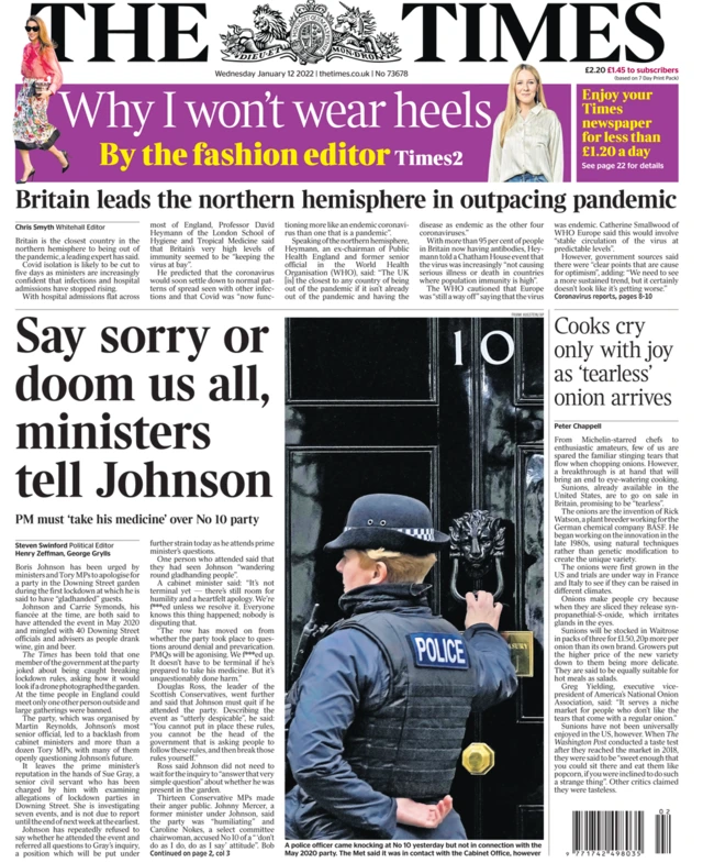 The Times newspaper front page