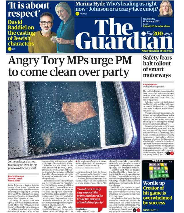 The Guardian newspaper front page