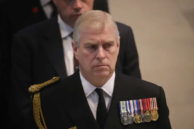 Prince Andrew at the funeral of the Duke of Edinburgh