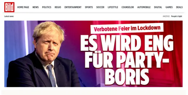 The Bild tabloid newspaper's story about the Downing Street parties