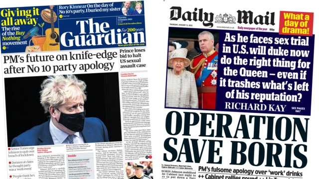 Guardian and Daily Mail front pages