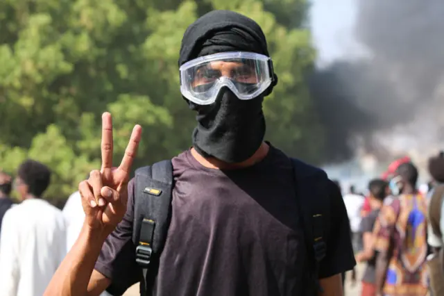 People stage a demonstration demanding the restoration of civilian rule in Khartoum, Sudan, on 9 January.