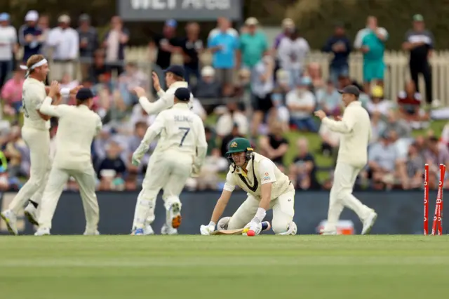 Stuart Broad celebrates dismissing Marnus Labuschagne