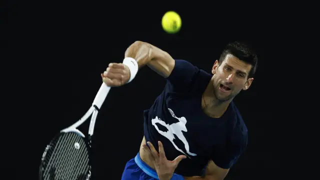 Novak Djokovic at a practice session in Melbourne Park on January 14