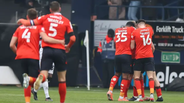 Luton celebrate goal