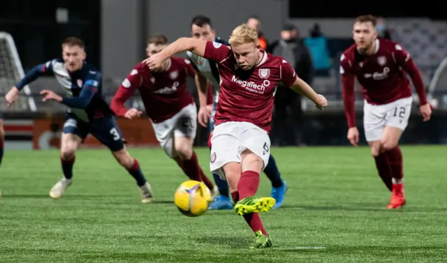 Arbroath's Nicky Low scores to make it 2-1 form the spot