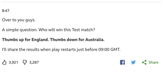 BBC Sport thumbs up or down vote for winner of fifth Ashes Test