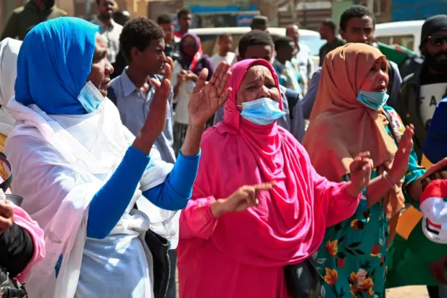 Protester's at Monday's rally in Khartoum.