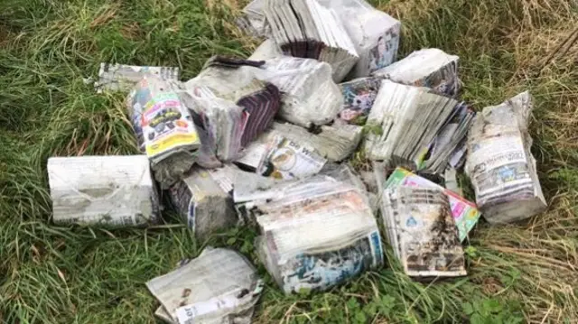 Dumped phone books at Long Riston, East Yorkshire