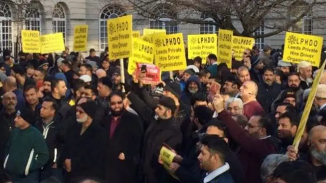 Taxi drivers protest in Leeds