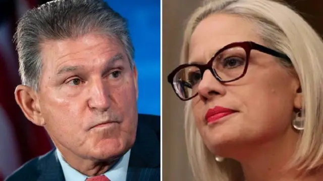 Collage image of Joe Manchin and Kyrsten Sinema