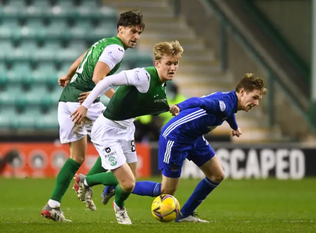 Hibs' Ewan Henderson and Cove Rangers' Blair Yule