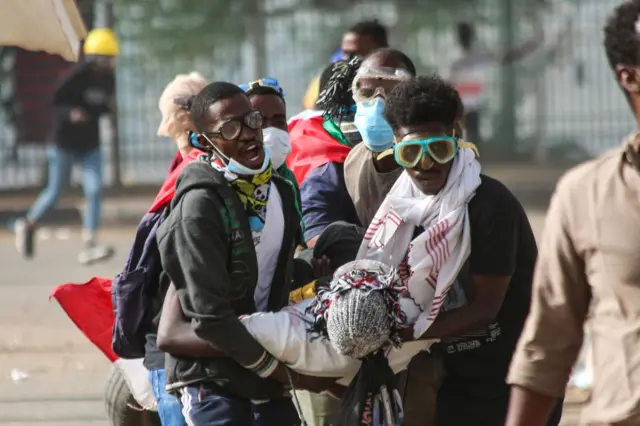 People continue protests demanding the restoration of civilian rule in Khartoum, Sudan on January 17, 2022.