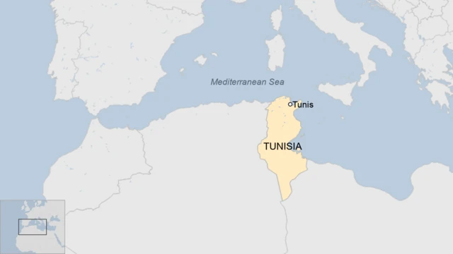 A map showing Tunisia and the Mediterranean Sea.