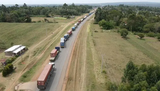 Lorries in the queue.