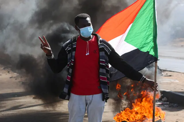 People continue protests demanding the restoration of civilian rule in Khartoum, Sudan on January 20, 2022.