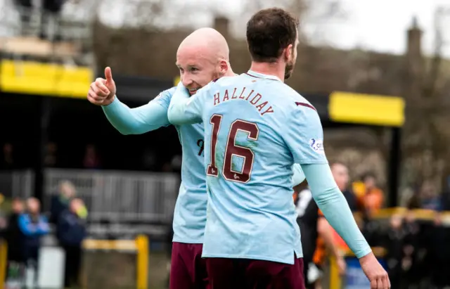 Hearts' Liam Boyce and Andy Halliday celebrate