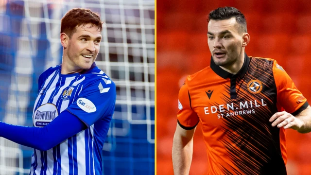 Kilmarnock's Kyle Lafferty and Dundee United's Tony Watt