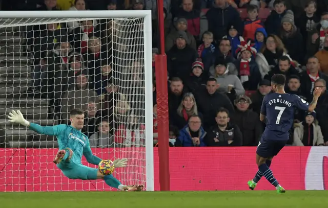 Fraser Forster saves from Raheem Sterling