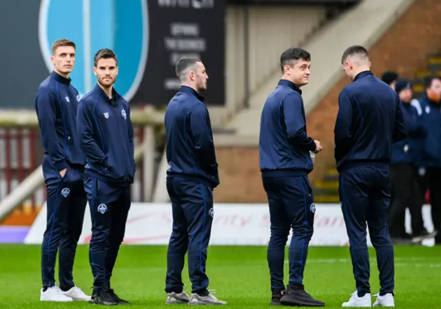 Morton players out for a look at the Fir Park pitch