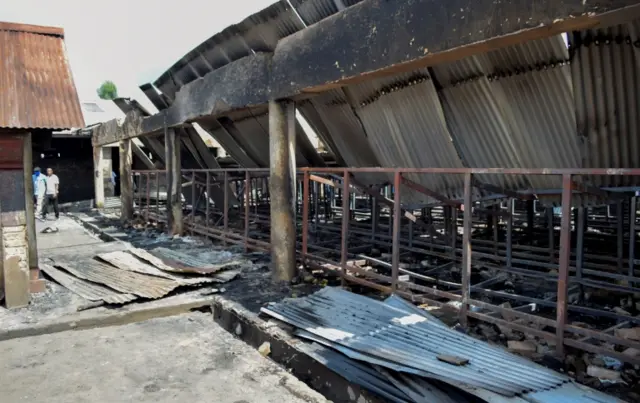 Rubble after a fire at the main prison in Gitega, on 7 December.