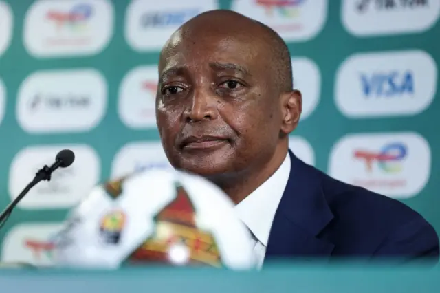 Patrice Motesepe looks on during a press conference on January 25, 2022 at Ahmadou Ahidjo stadium in Yaoundé.