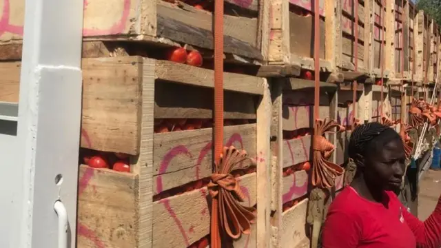 A truck with tomatoes at border post between Ghana and Burkina Faso - Wednesday 26 January 2022