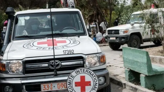 Ambulances from the Red Cross arrive at a hospital in Mekelle, Tigray, Ethiopia - 2021