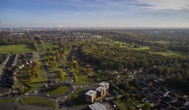 Aerial view of Berkeley Circle and the surrounding area in Scunthorpe