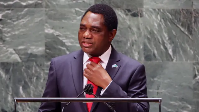 ambia's President, Hakainde Hichilema, speaks during the annual gathering in New York City