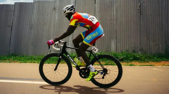 An Eritrean cyclist in Rwanda in 2017