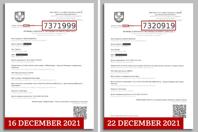 Djokovic's testing documents