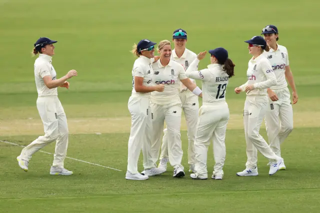 Katherine Brunt celebrates wicket