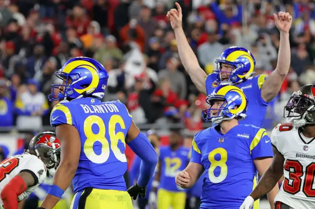 LA Rams celebrate beating Tampa Bay.