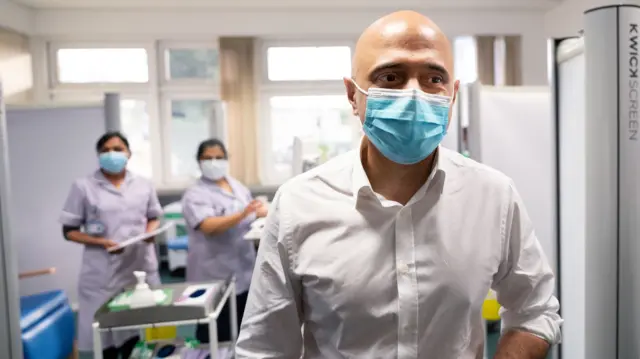 Health secretary, Sajid Javid visits St George"s Hospital in south west London where he talked to staff and met Covid 19 patients who are being treated with a new anti-viral drug.