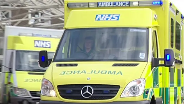 An NHS Ambulance of the North East Ambulance Service arrives at A&E