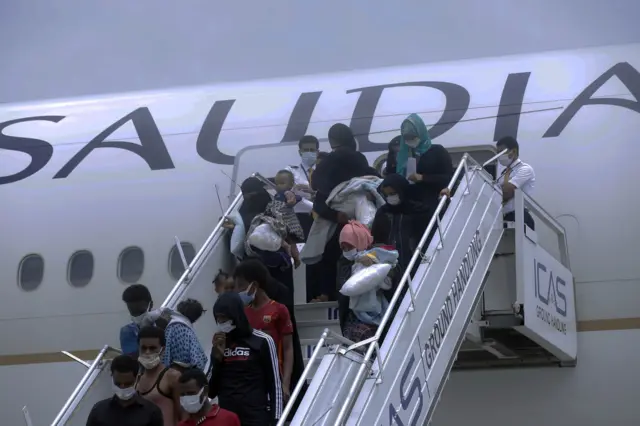 Ethiopian migrants stranded in Saudi Arabia being brought back to Bole International Airport in Addis Ababa, Ethiopia on July 07, 2021.