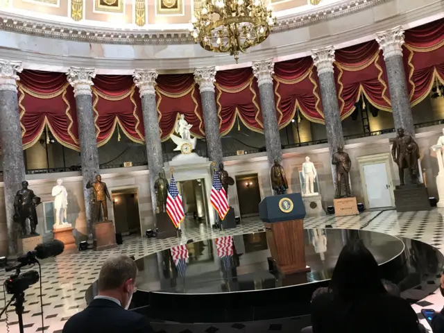 Statuary Hall in the US Senate ahead of President Biden's remarks.