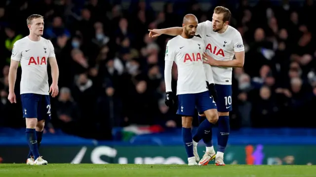 Tottenham players after a Chelsea goal