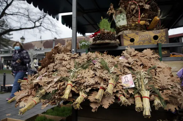 Christmas decorations for sale in Belgrade market