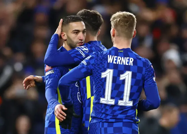 Chelsea's Hakim Ziyech celebrates scoring their fifth goal