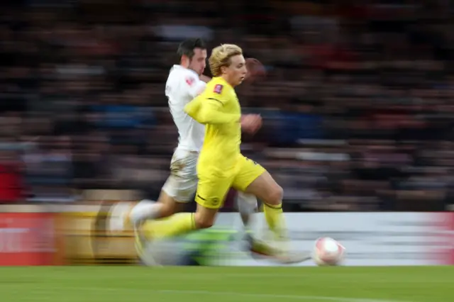 Brentford's Mads Bidstrup in action with Port Vale