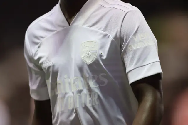 A close up of Arsenal's white kit