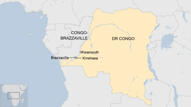 A map showing Kwamouth in DR Congo, and neighbouring Congo-Brazzaville.