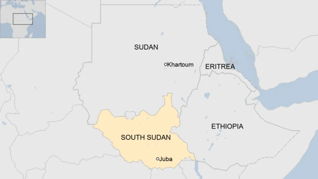 A map of South Sudan - also showing Sudan, Eritrea and Ethiopia.